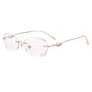 超轻钻石切边无框近视眼镜女可配度数无边框防蓝光变色丹阳配眼镜