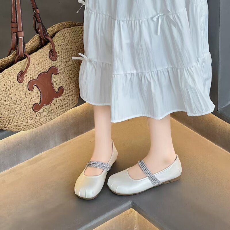 冰洁女鞋2025夏季新款单鞋真皮平跟圆头软底浅口小皮鞋韩版休闲鞋