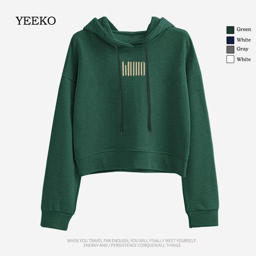 ins韩风高腰薄款宽松短款卫衣女