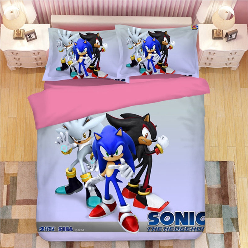 刺猬索尼克床单被套四件套1.5m音速小子床上用品sonic三件套游戏