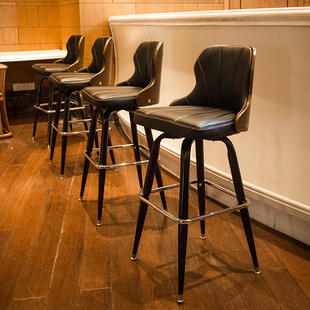 北欧吧台椅实木靠背铁艺复古酒吧椅高脚凳旋转吧椅咖啡厅前台椅子