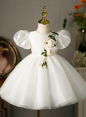 儿童礼服白色公主裙女童生日蓬蓬纱钢琴主持宝宝周岁幼儿园演出服