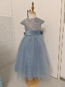 女童礼服蓝色亮片儿童生日公主裙花童婚礼小女孩主持人钢琴演出服