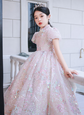 儿童礼服亮片公主裙女童生日花童蓬蓬裙主持人走秀钢琴演出服高端