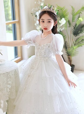 女童高端礼服公主裙花童婚礼生日蓬蓬裙主持人走秀儿童钢琴演出服