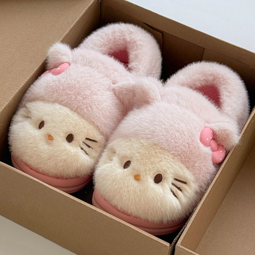 棉拖鞋女款冬季包跟加绒毛毛鞋