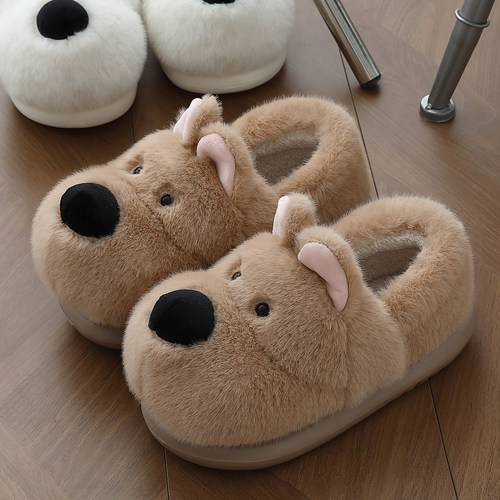 西高地毛毛绒保暖包跟情侣棉拖鞋