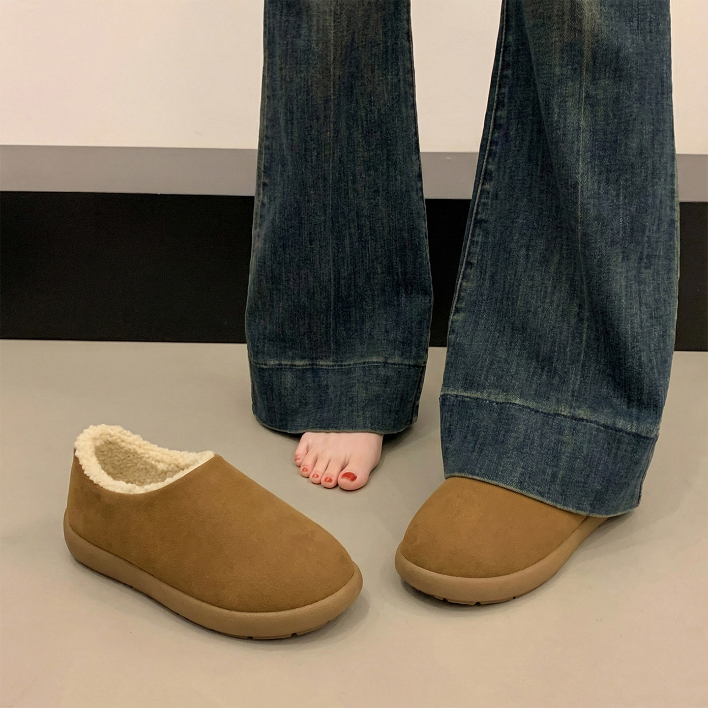 小土豆厚底勃肯鞋女士冬季2025新款家居包跟穆勒保暖毛绒外穿棉鞋,女鞋,包头拖,淘宝优惠券,粉丝福利购,淘宝优惠卷