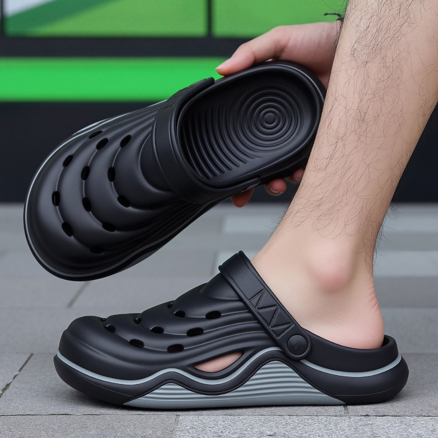 洞洞鞋男款夏季2026新款防滑防臭户外开车透气外穿eva沙滩凉鞋男