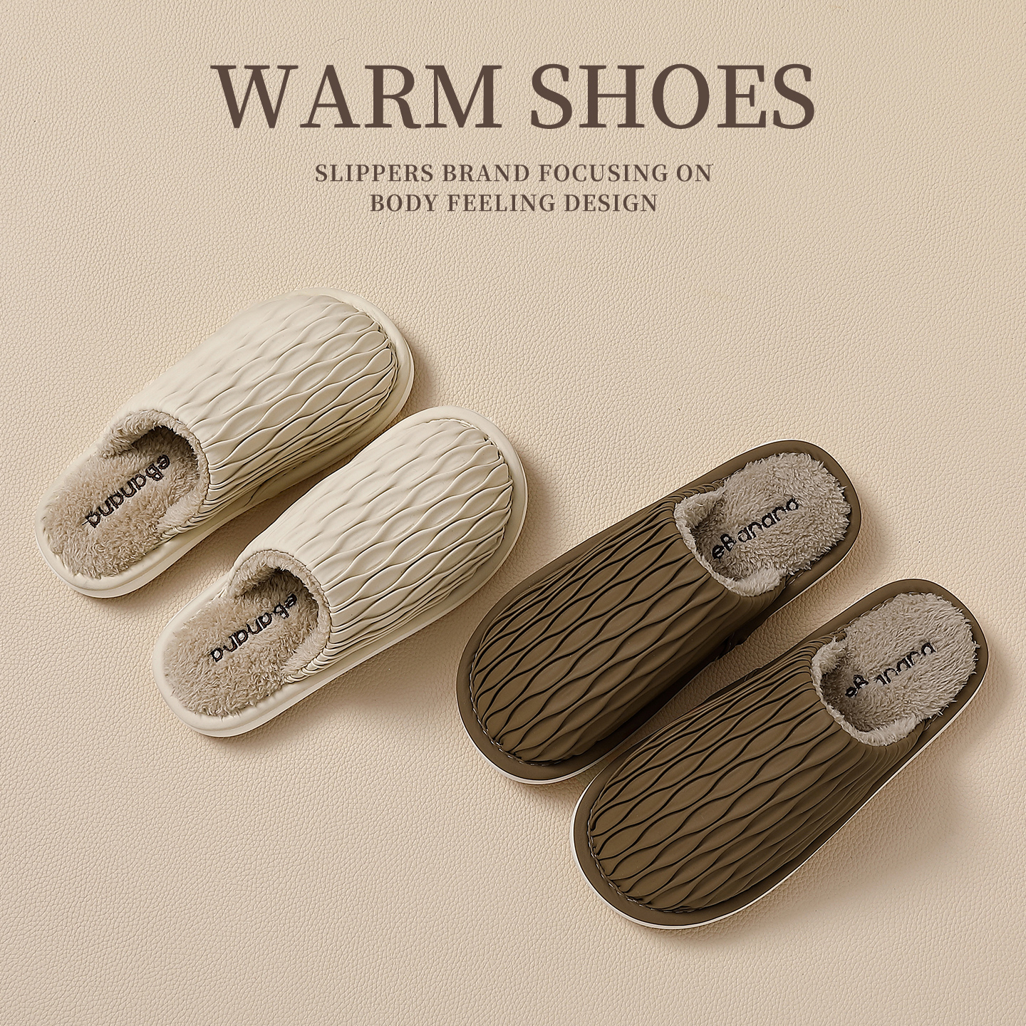 高级感褶皱棉拖鞋女款防水pu皮面