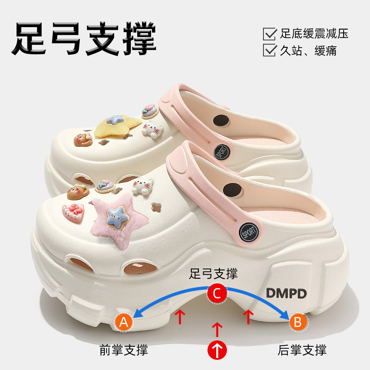 2026新款足弓支撑洞洞鞋女士爆款夏季外穿防滑不累脚厚底增高凉拖