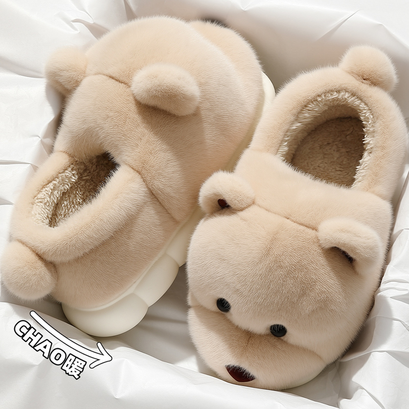小熊包跟棉拖鞋女冬外穿保暖