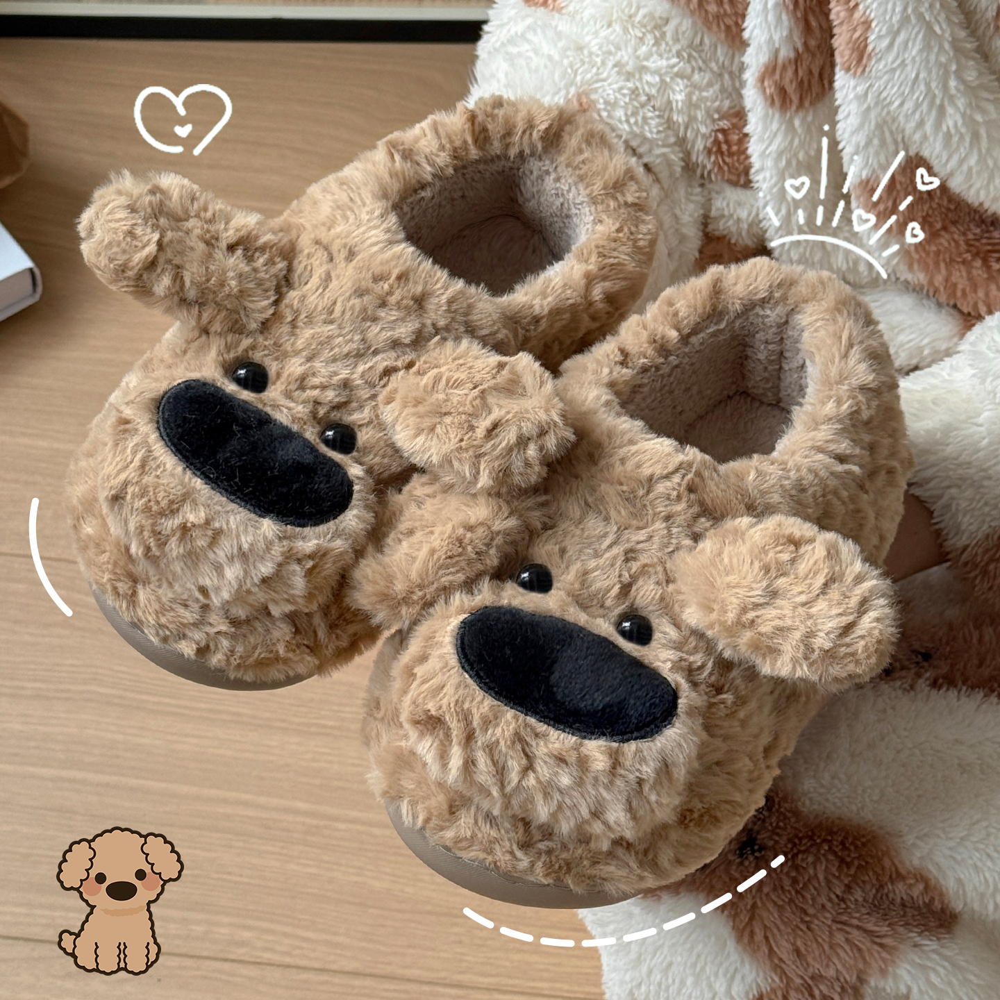 憨憨大鼻狗情侣棉拖鞋包跟外穿女