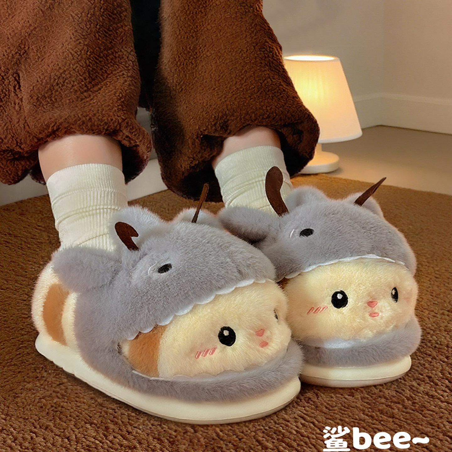 可爱鲨bee棉拖鞋女冬季2025新款