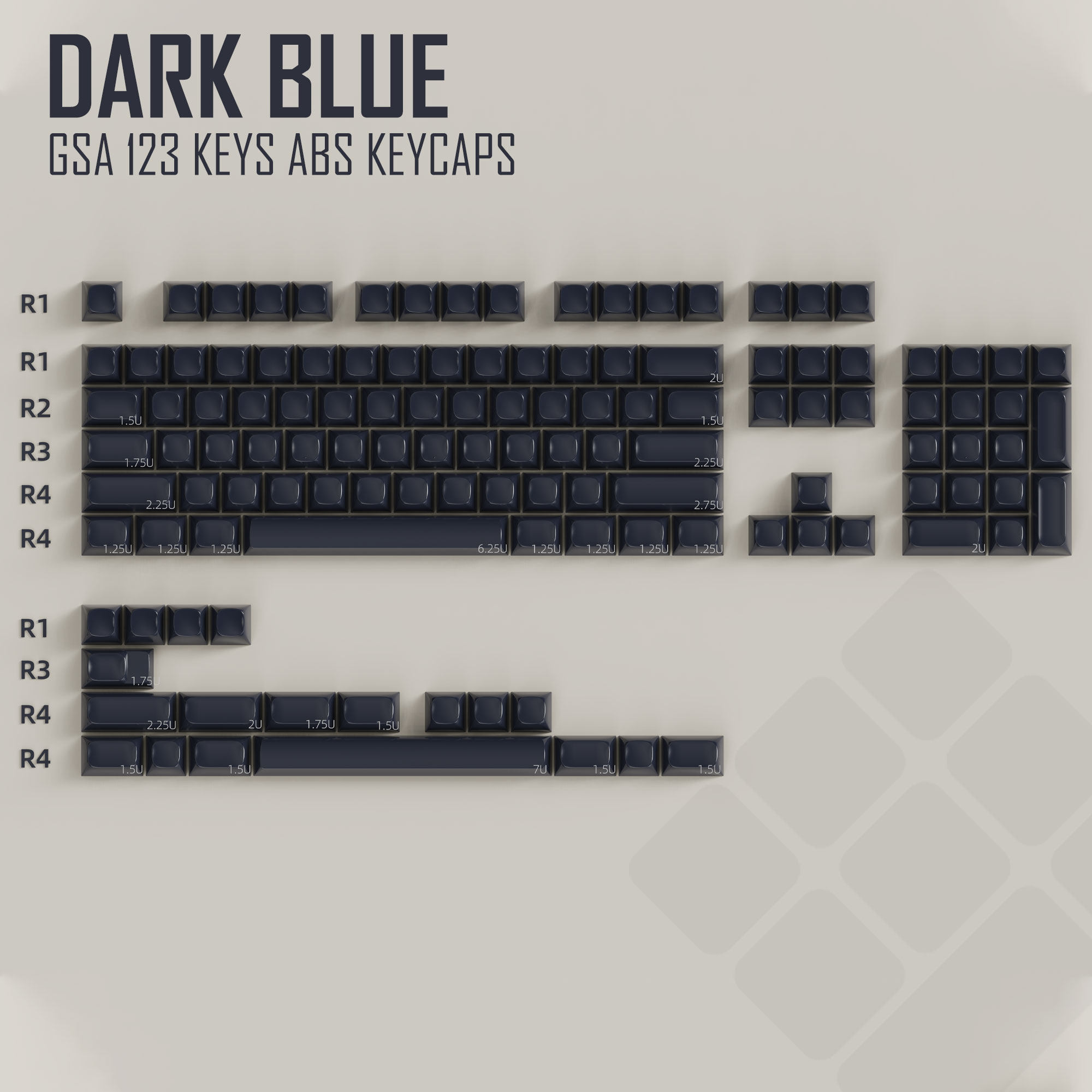 无铭诚品 GSA Black Blue黑蓝ABS键帽无刻键帽全套