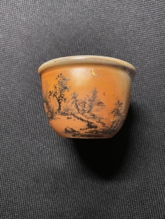 江西省高工艺美术师王钢手绘釉上柴烧墨彩山水主人杯100ml包邮