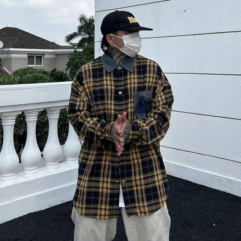 美式复古格子衬衫外套男小众高级感宽松潮牌痞帅休闲衫衣上衣外套