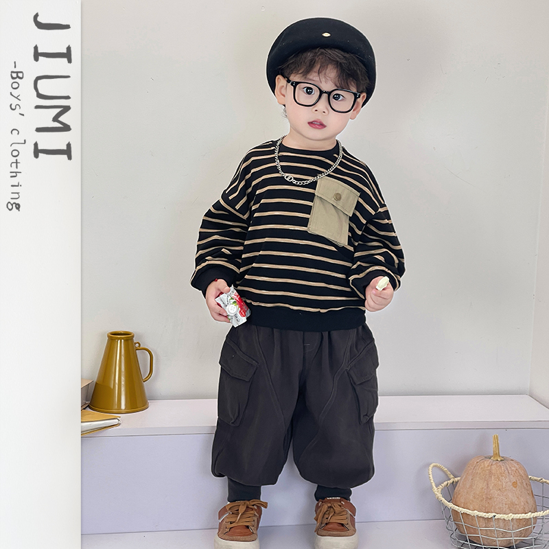 JIUMI男童2025秋季新款条纹卫衣