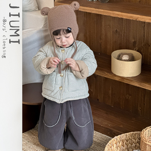 格子外套宝宝时髦洋气三件套 男女宝韩版 婴儿冬季 加厚保暖棉服套装