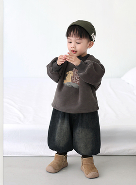 儿童冬季新款加绒卫衣男女宝宝加厚保暖上衣套装宝宝韩版休闲外套