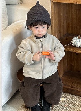 宝宝秋冬韩版休闲夹克套装男女宝时尚洋气上衣儿童百搭保暖三件套