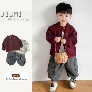 针织开衫 外套休闲洋气长袖 工装 男童秋装 中小童套装 韩版 裤 2025新款