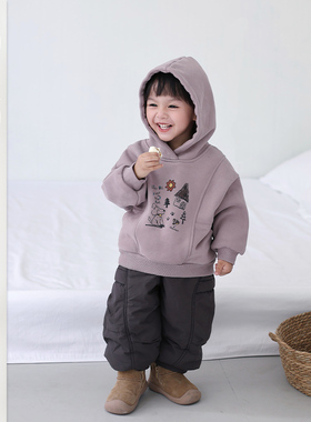 儿童冬季新款连帽卫衣套装小童韩版森系厚棉裤男女宝休闲上衣外套