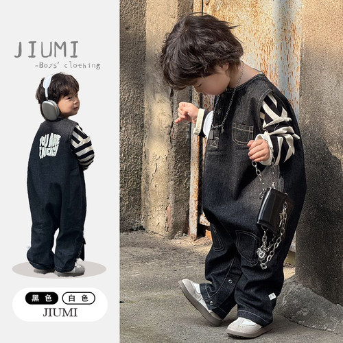 JIUMI春男韩版牛仔背带裤T恤套装