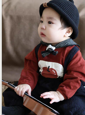 婴幼儿新款洋气背带裤套装儿童时尚打底卫衣男宝宝春季韩版外出服