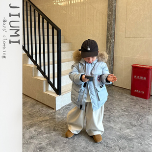 儿童冬季 保暖羽绒服小童洋气大毛领连帽派克服宝宝加厚外套潮 新款