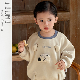 卡通套装 婴儿百搭套头上衣 新款 男宝休闲可爱小狗图案卫衣男童春季