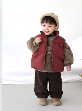 儿童冬季加厚保暖棉马甲宝宝韩版百搭毛绒外套男女宝加绒毛毛衣潮