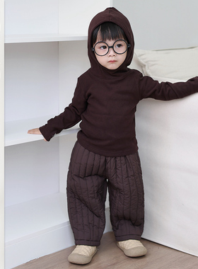 儿童连帽保暖打底衫男童韩版宽松休闲裤宝宝百搭冬季套装小童冬装