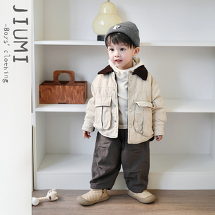 子宝宝连帽打底衫 男童休闲保暖裤 两件套潮 套装 儿童加厚两面穿衬衫