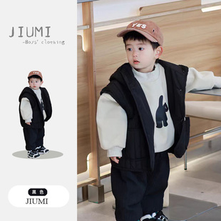 冬季 儿童加绒卡通卫衣小童绗棉连帽马甲上衣男宝加棉厚保暖裤