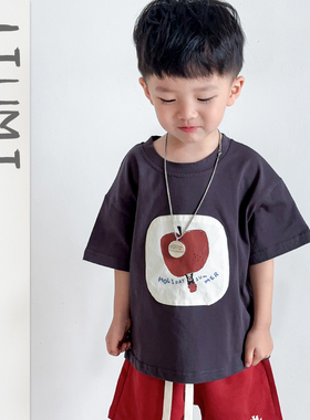 男童夏季套装男宝宝卡通灰色短袖T恤2岁儿童帅气时髦短裤洋气童装