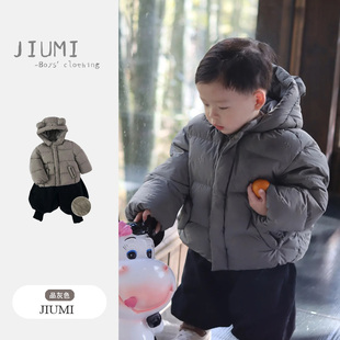 冬装 童装 潮 保暖外套连帽中小童白鸭绒上衣韩版 男童羽绒服儿童冬季