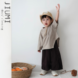 潮酷套装 儿童新款 男宝时尚 男童洋气宽松拼接灯笼裤 休闲百搭打底衫