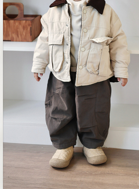 儿童冬季加绒加厚工装裤男童韩版保暖阔腿裤宝宝洋气保暖束脚裤潮
