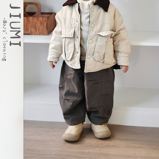 加绒加厚工装 宝宝洋气保暖束脚裤 裤 保暖阔腿裤 潮 男童韩版 儿童冬季