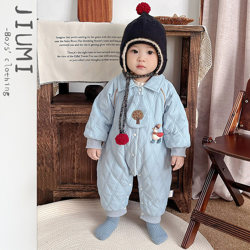 婴儿秋冬新款长袖连体衣男宝可爱卡通保暖爬服儿童菱格纹翻领哈衣,童装/婴儿装/亲子装,连身衣/爬服/哈衣,淘宝优惠券,粉丝福利购,淘宝优惠卷