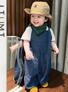 男宝轻薄透气背带裤2026夏季新款男童韩版牛仔裤儿童夏装休闲套装