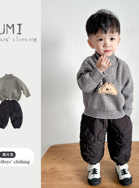 男童秋冬季2026新款韩版儿童半高领毛衣黑洋气针织打底衫轻薄棉裤