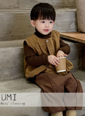 男宝宝秋冬装套装中小童森系毛衣马甲休闲裤三件套男童韩版童装潮