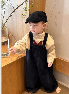 宝宝韩版宽松字母毛衣套装女童工装裤阔腿背带裤宝宝休闲两件套潮