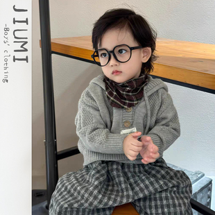 新款 套装 连帽毛衣宝宝时尚 小童休闲格子裤 百搭针织衫 儿童2025秋季