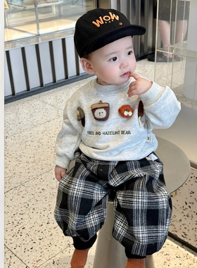 男宝宝春季新款韩版休闲套装婴幼儿卫衣裤子宝宝时尚洋气卡通衣服