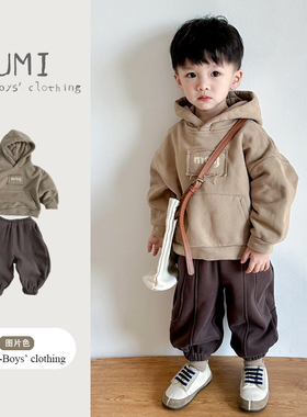 儿童秋冬季2026新款连帽加绒卫衣男童韩版百搭潮中小童上衣童装潮