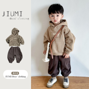 百搭潮中小童上衣童装 连帽加绒卫衣男童韩版 潮 2025新款 儿童秋冬季