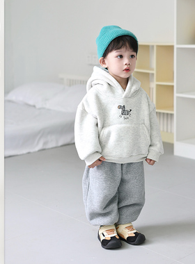 儿童加绒加厚卫衣套装冬季新款男宝宝休闲卫裤中小童洋气衣服冬装